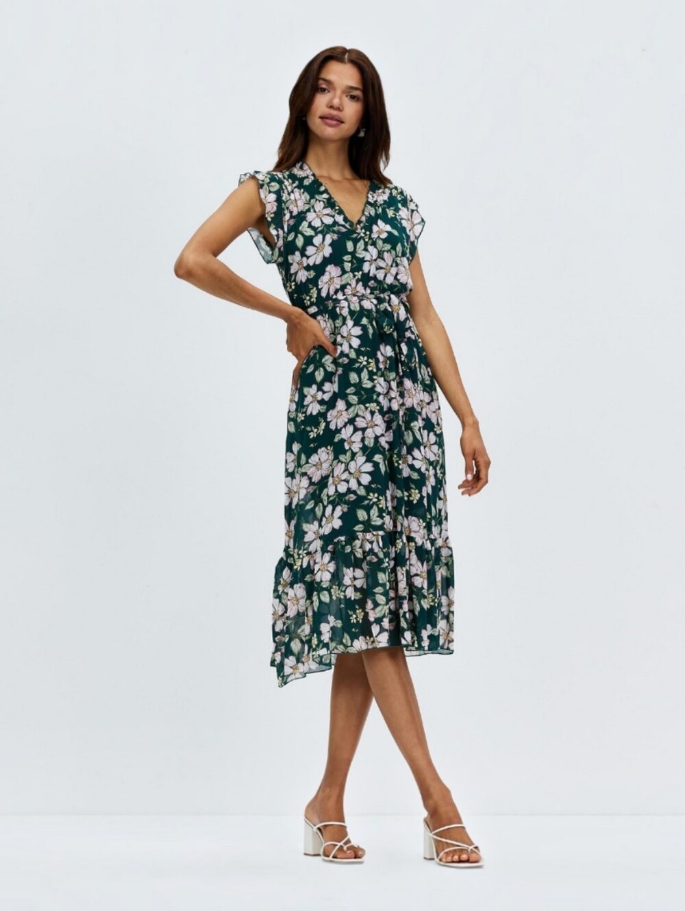 APRICOT Dark Green Floral Wrap Midi Dress Size 10